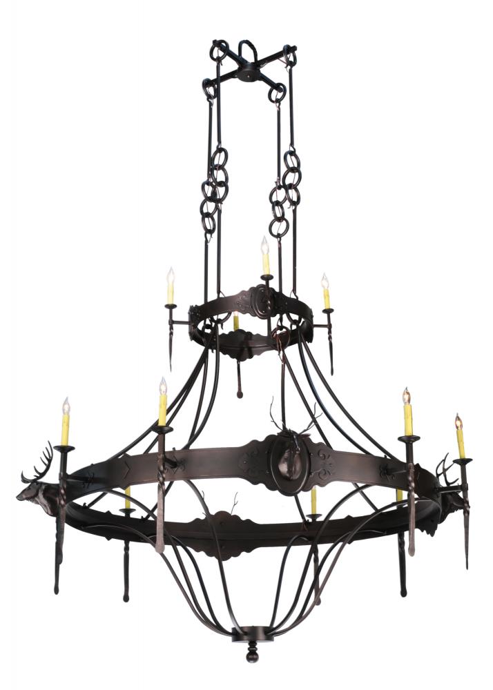 72"W Stag 12 LT Two Tier Chandelier