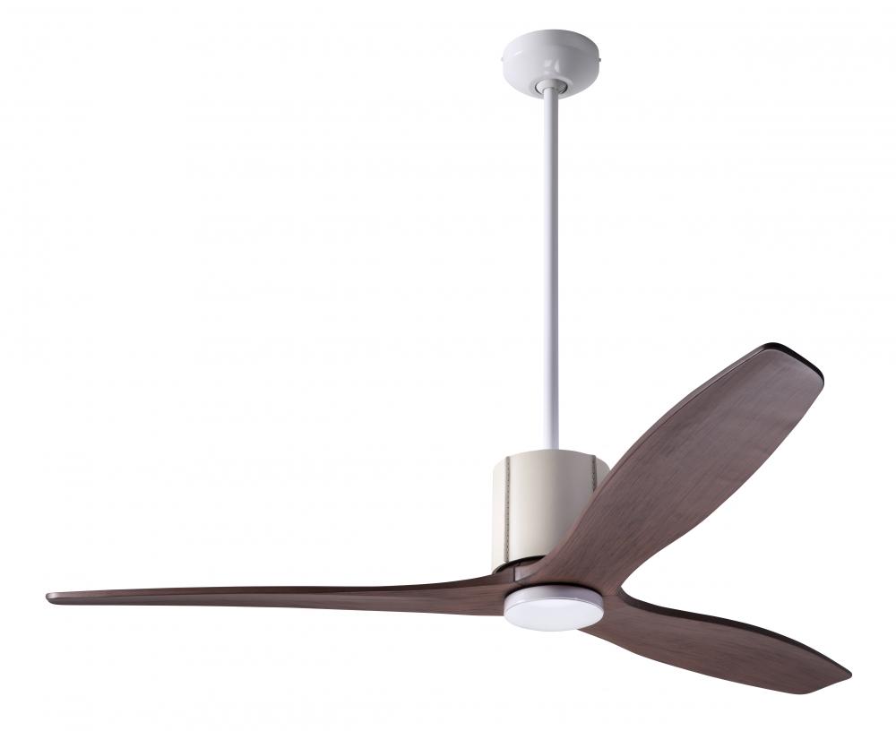 LeatherLuxe DC Fan; Gloss White Finish with Ivory Leather; 54" Mahogany Blades; No Light; Wall/R