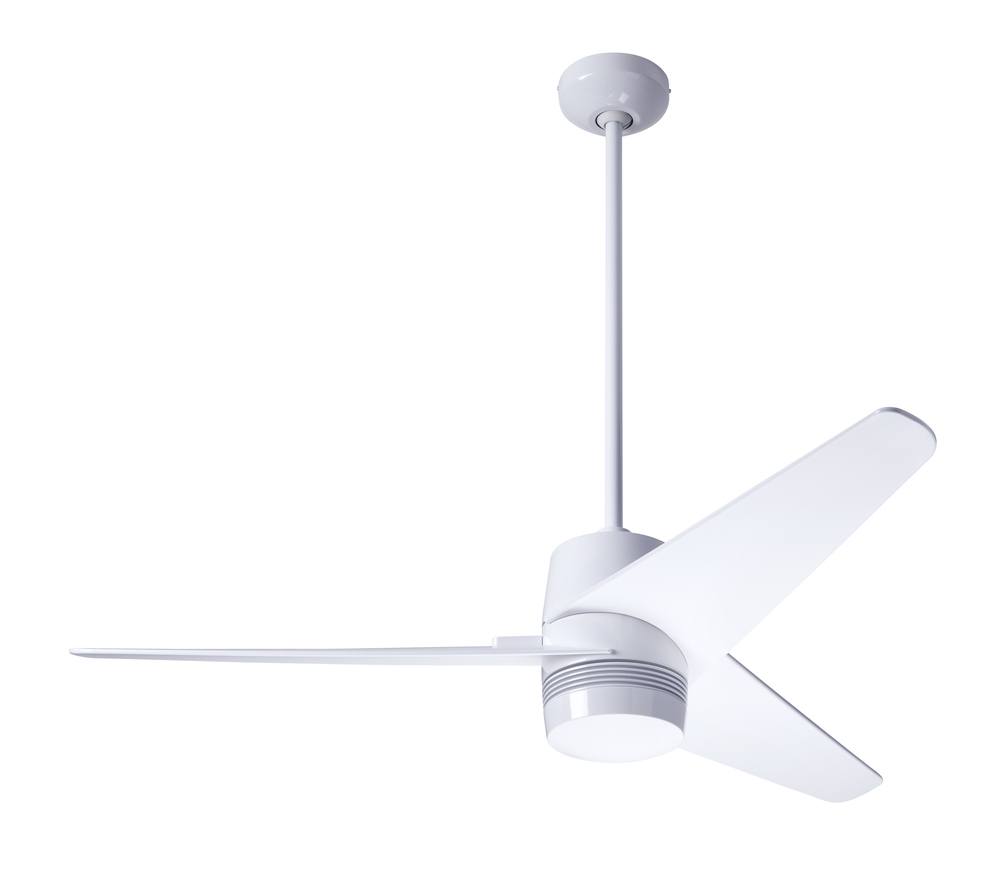 Velo DC Fan; Gloss White Finish; 48" Nickel Blades; No Light; Handheld Remote Control