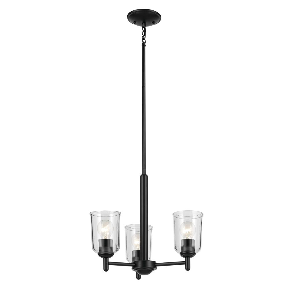 Shailene 15.25" 3-Light Mini Chandelier with Clear Glass in Black