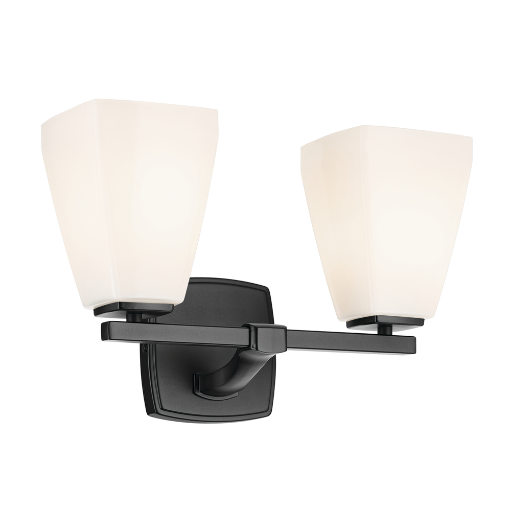 Marant 14.25" 2-Light Vanity Light with Opal Glass in Black