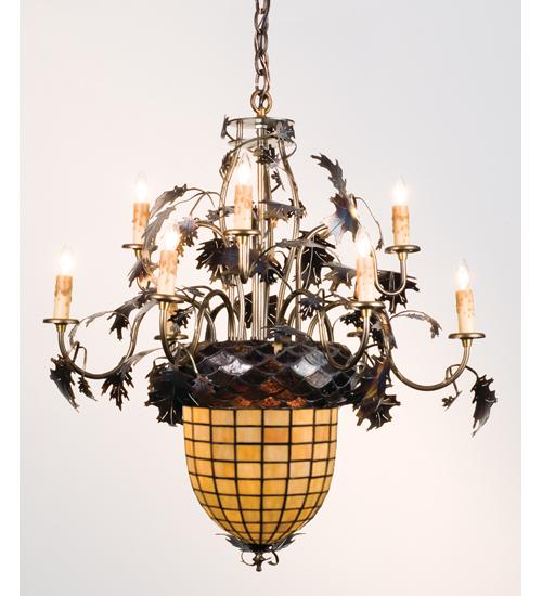 28.5"W Greenbriar Oak 9 Arm Chandelier