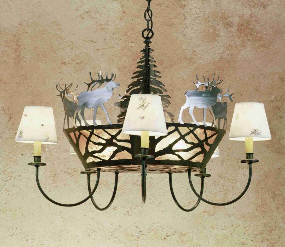 36"W Elk on the Loose 5 LT Chandelier