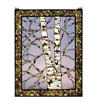 Meyda Blue 66636 - 28"W X 36"H Birch Tree in Winter Right Stained Glass Window