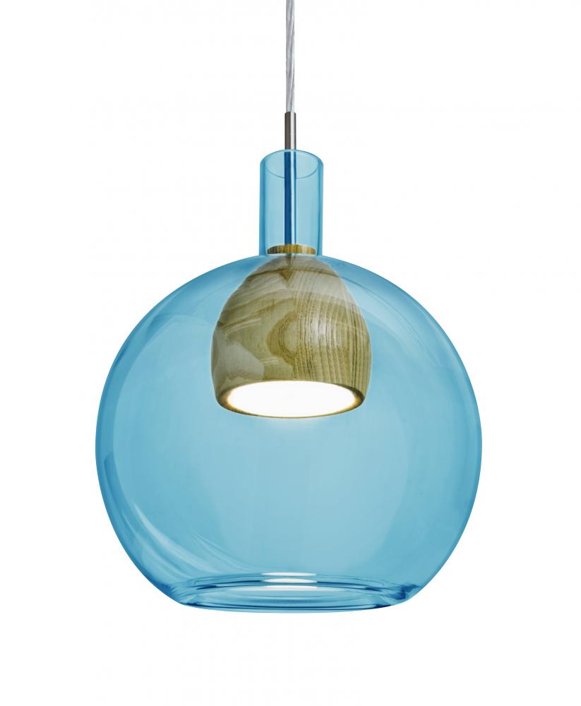 Besa, Benji Cord Pendant, Blue/Medium, Satin Nickel Finish, 1x9W LED