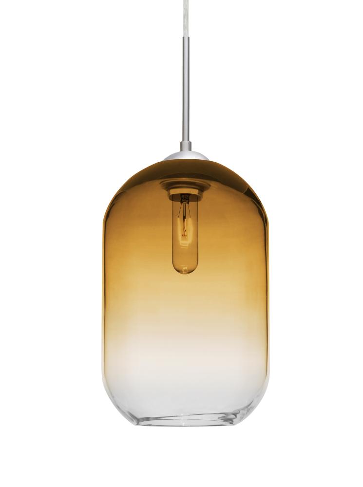 Besa, Omega 12 Cord Pendant,Amber/Clear, Satin Nickel Finish, 1x60W Medium Base