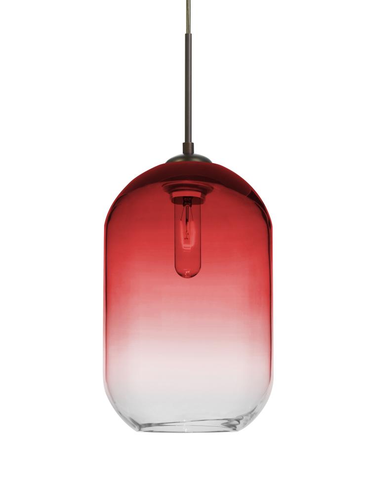 Besa, Omega 12 Cord Pendant,Red/Clear, Bronze Finish, 1x60W Medium Base