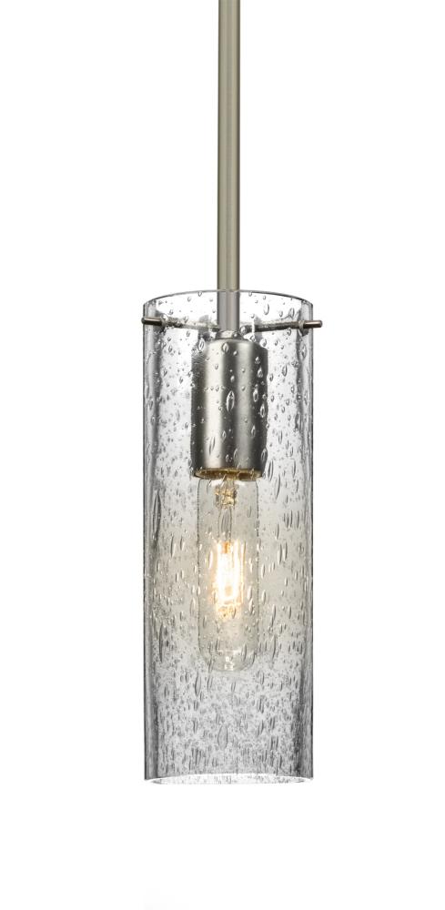 Besa, Juni 10 Stem Pendant, Clear Bubble, Satin Nickel, 1x60W Medium Base