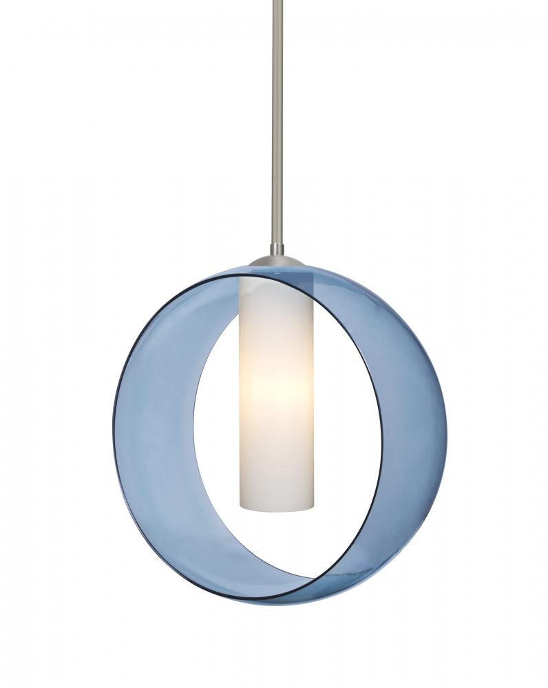 Besa, Plato Stem Pendant, Blue/Opal, Satin Nickel Finish, 1x5W LED