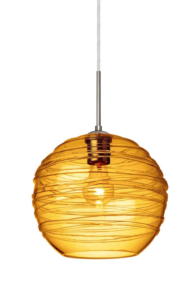 Besa Wave 10 Pendant For Multiport Canopy Satin Nickel Amber 1x60W Medium Base