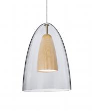 Besa Lighting 1JC-DANOCLNA-LED-SN - Besa, Dano Cord Pendant, Clear/Natural, Satin Nickel Finish, 1x9W LED