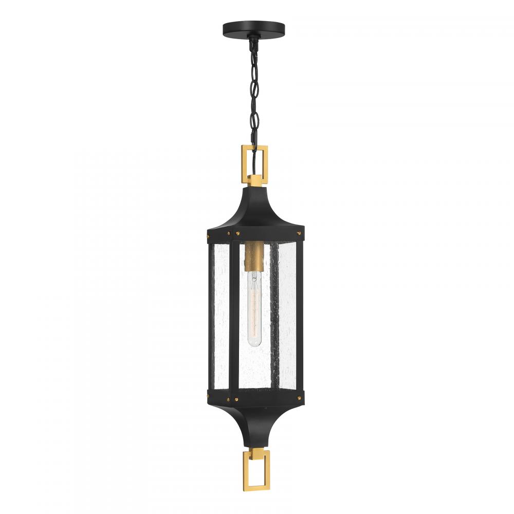 Glendale 1-Light Outdoor Hanging Lantern in Matte Black and Weathered Brushed Brass