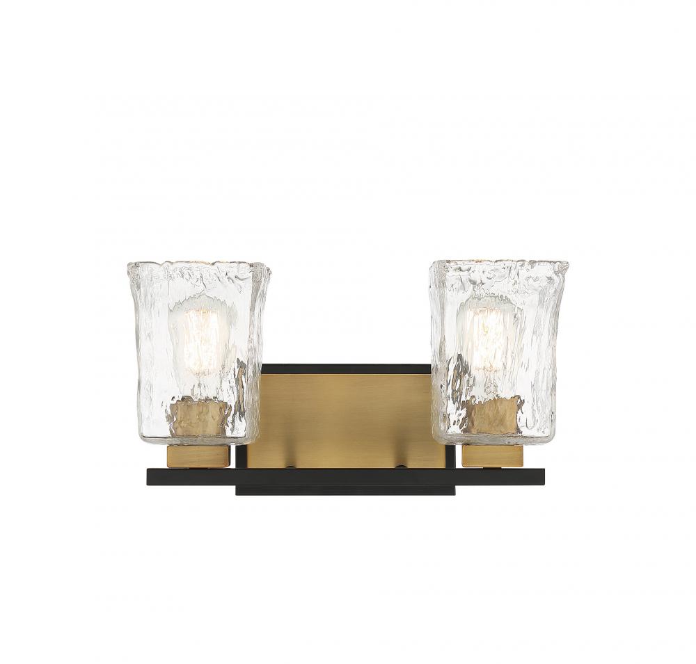 Sidney 2-Light Bathroom Vanity Light in Matte Black with Warm Brass Accents