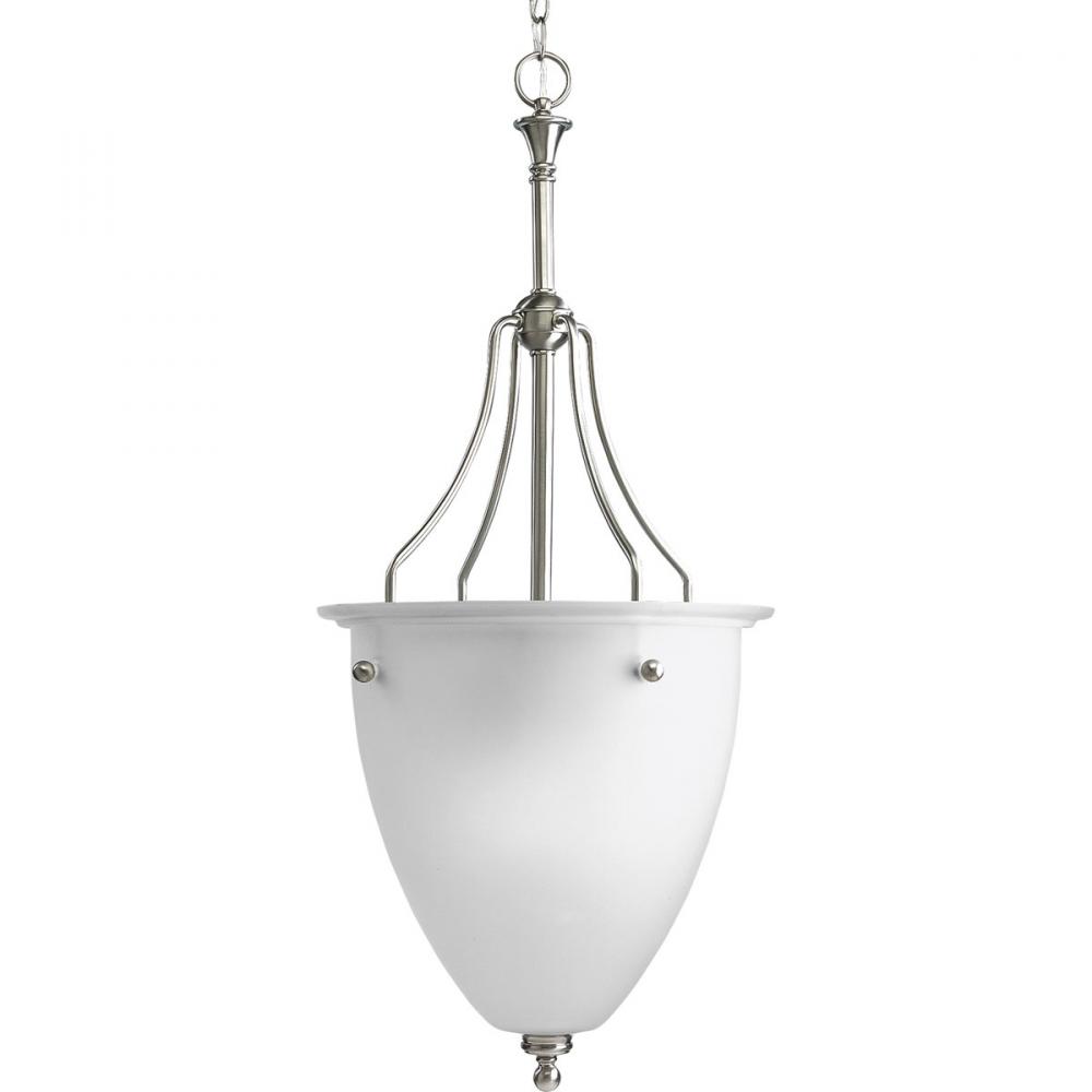 Three Light Brushed Nickel Etched Glass Foyer Hall Pendant