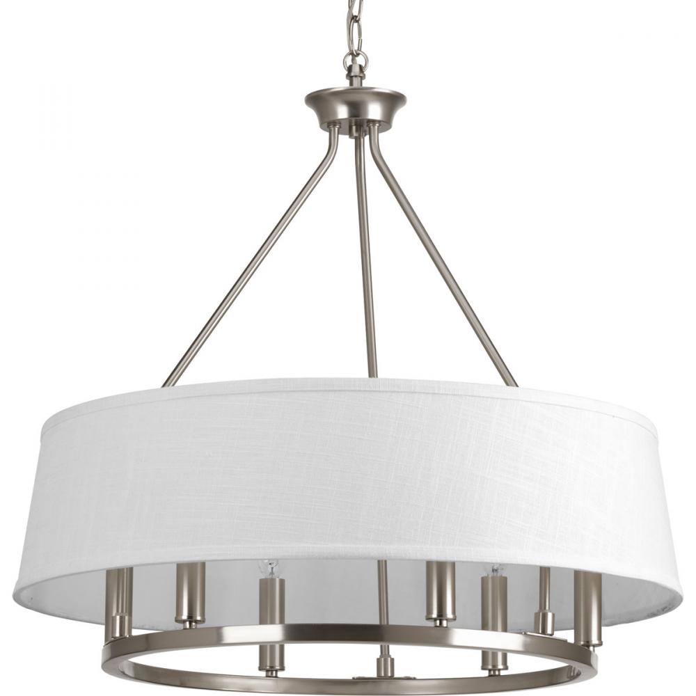 Cherish Collection 24" Six-Light Brushed Nickel Coastal Chandelier Light with Summer Linen Shade