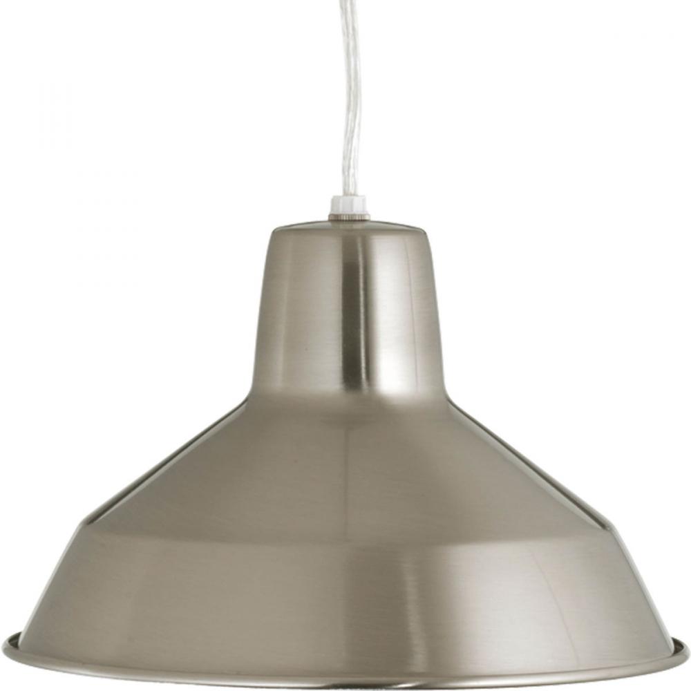 Metal Shade Collection One-Light Brushed Nickel Spun Metal Shade Farmhouse Pendant Light