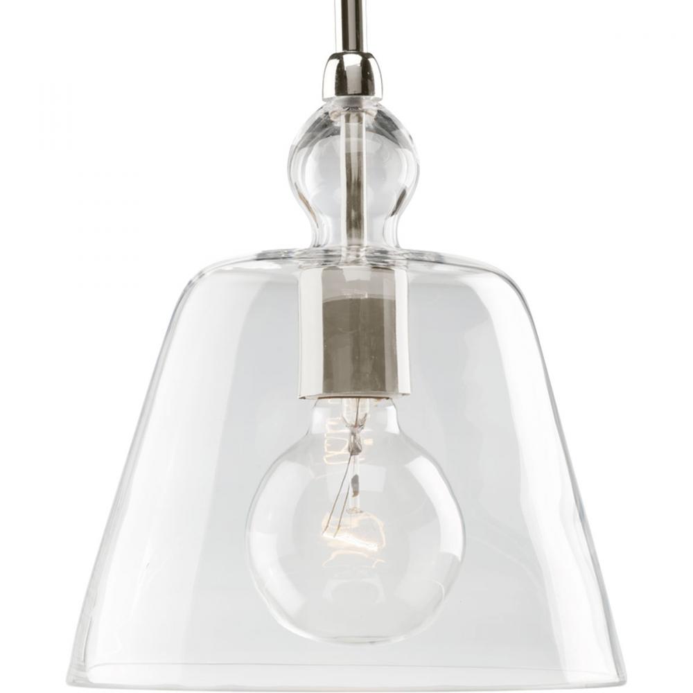 Clear Glass One-Light Polished Nickel Coastal Mini-Pendant Light