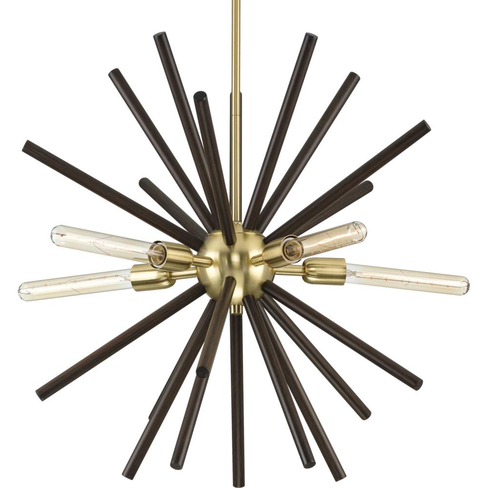 Thorpe Collection Five-Light Satin Brass Mid-Century Modern Style Chandelier Light