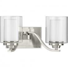 Progress P300121-009 - Kene Collection Two-Light Brushed Nickel Clear Glass Craftsman Bath Vanity Light