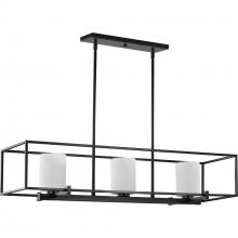 Progress P400225-031 - Chadwick Collection Three-Light Matte Black Etched Opal Glass Modern Linear Chandelier Light