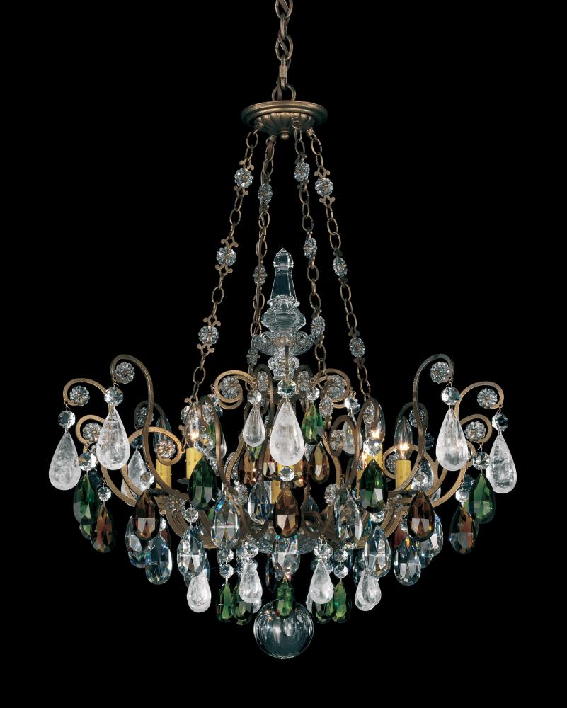 Renaissance Rock Crystal 8 Light 120V Pendant in Antique Silver with Olivine & Smoke Quartz Crysta