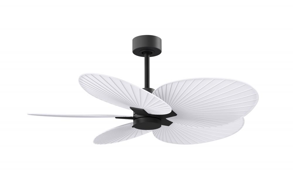 Alessandra Tropical 5-blade ceiling fan in Matte Black and Matte White blades.