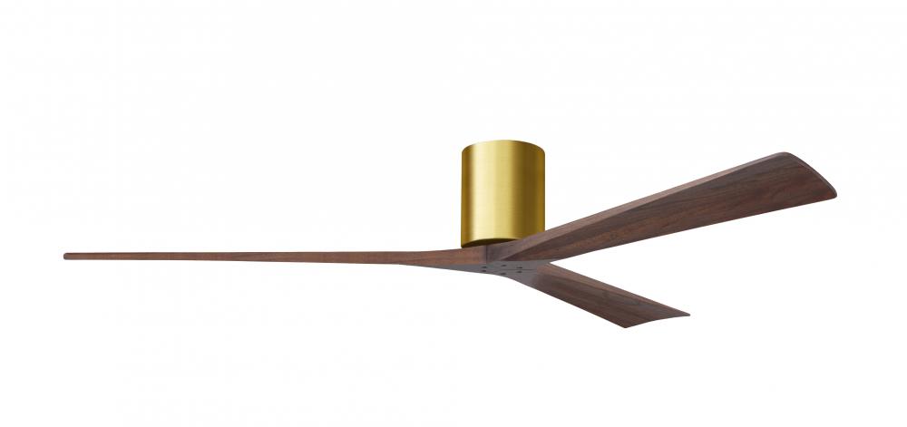 Irene-3H three-blade flush mount paddle fan in Brushed Brass finish with 72” solid walnut tone b