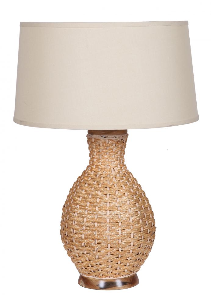 One Light Beige Linen Shade Natural Table Lamp