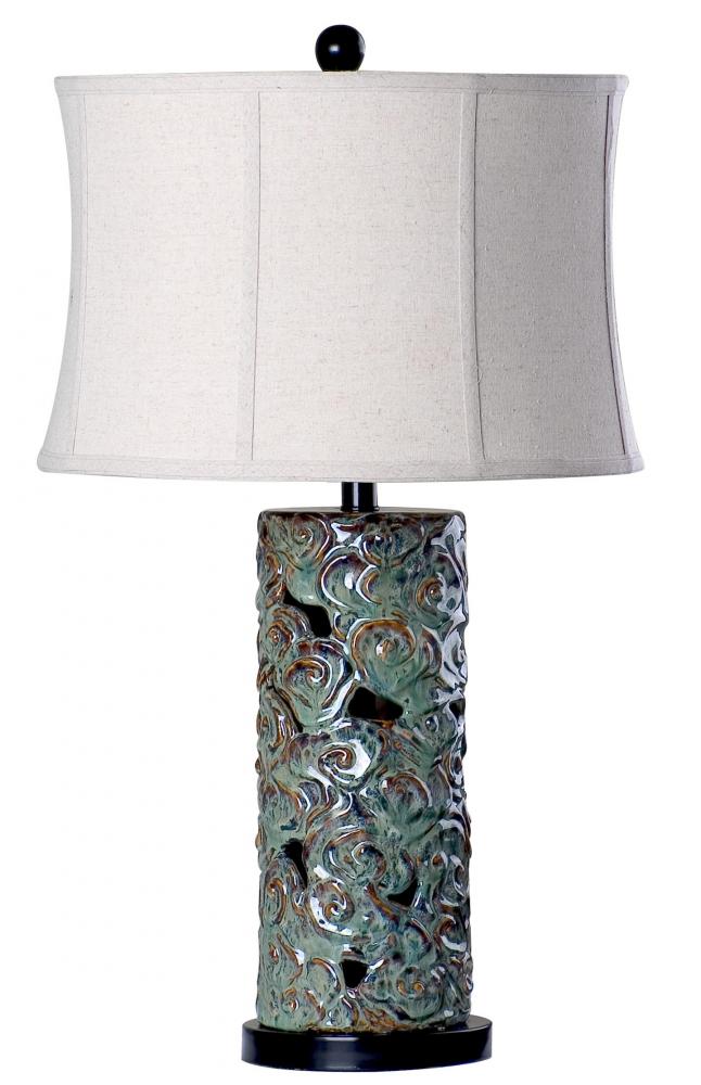 One Light Chocolate/aqua Soft Brown Shade Table Lamp