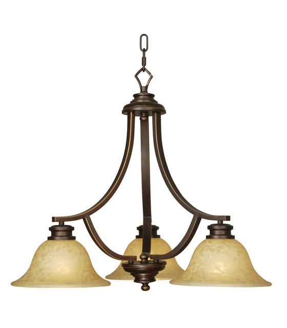 Three Light Oil Rubbed Bronze/glass Down Chandelier