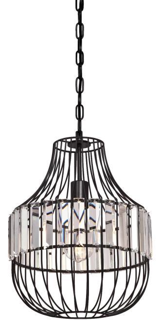 Pendant Matte Black Finish Crystal Prism Cage Shade