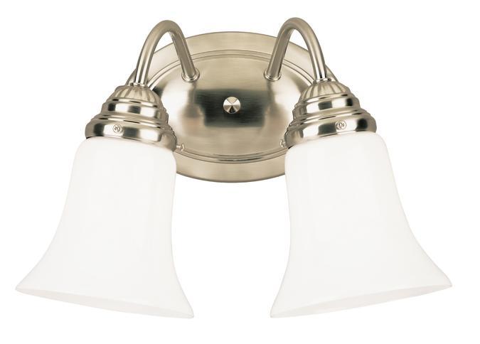 2 Light Wall Fixture Brushed Nickel Finish White Opal Glass