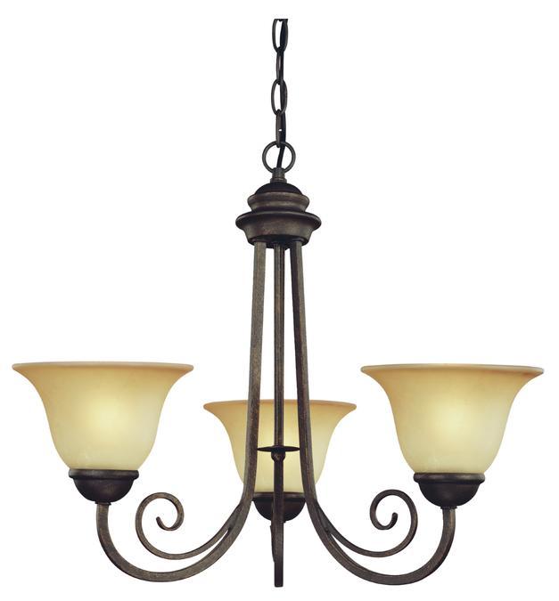 3 Light Chandelier Ebony Bronze Finish Aged Alabaster Glass