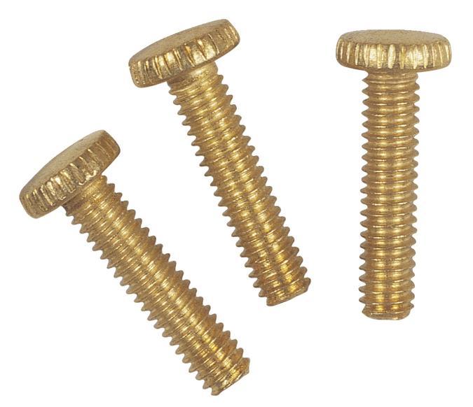 3 Knurled Head Steel Screws Brass-Plated 3/4" Long