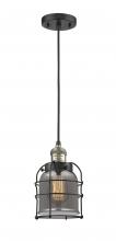  201C-BAB-G53-CE-LED - Bell Cage - 1 Light - 6 inch - Black Antique Brass - Cord hung - Mini Pendant