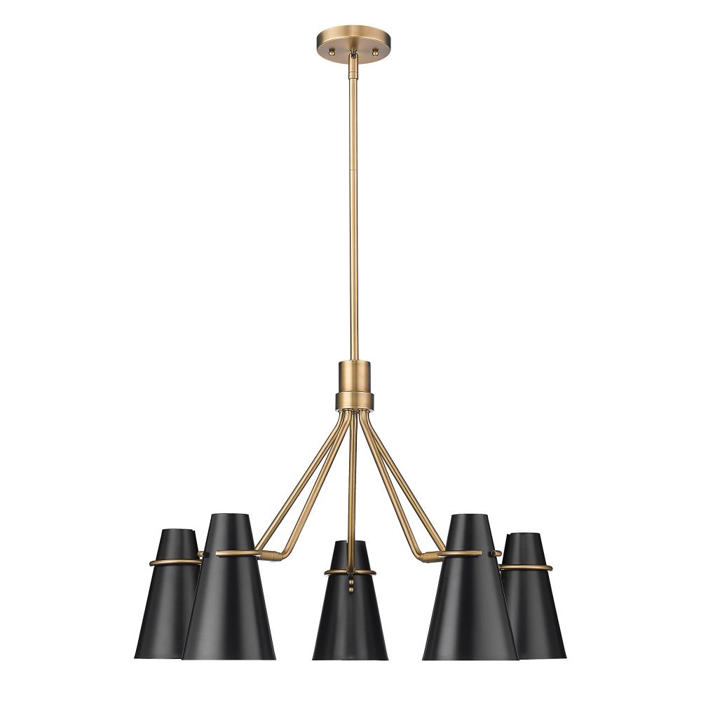 Reeva 5 Light Chandelier in Modern Brass with Matte Black Shade