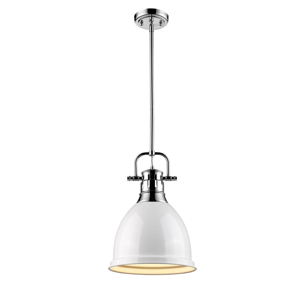 Duncan Small Pendant with Rod in Chrome with a White Shade