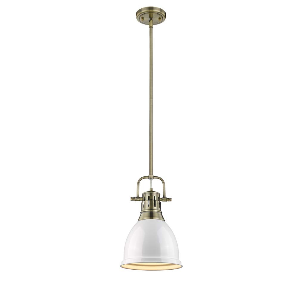 Duncan Small Pendant with Rod in Aged Brass with White