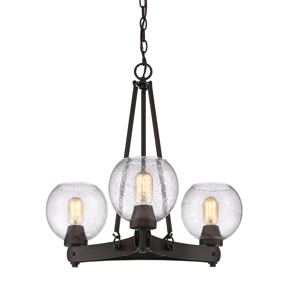 Galveston 3-Light Chandelier in Rubbed Bronze with Seeded Glass