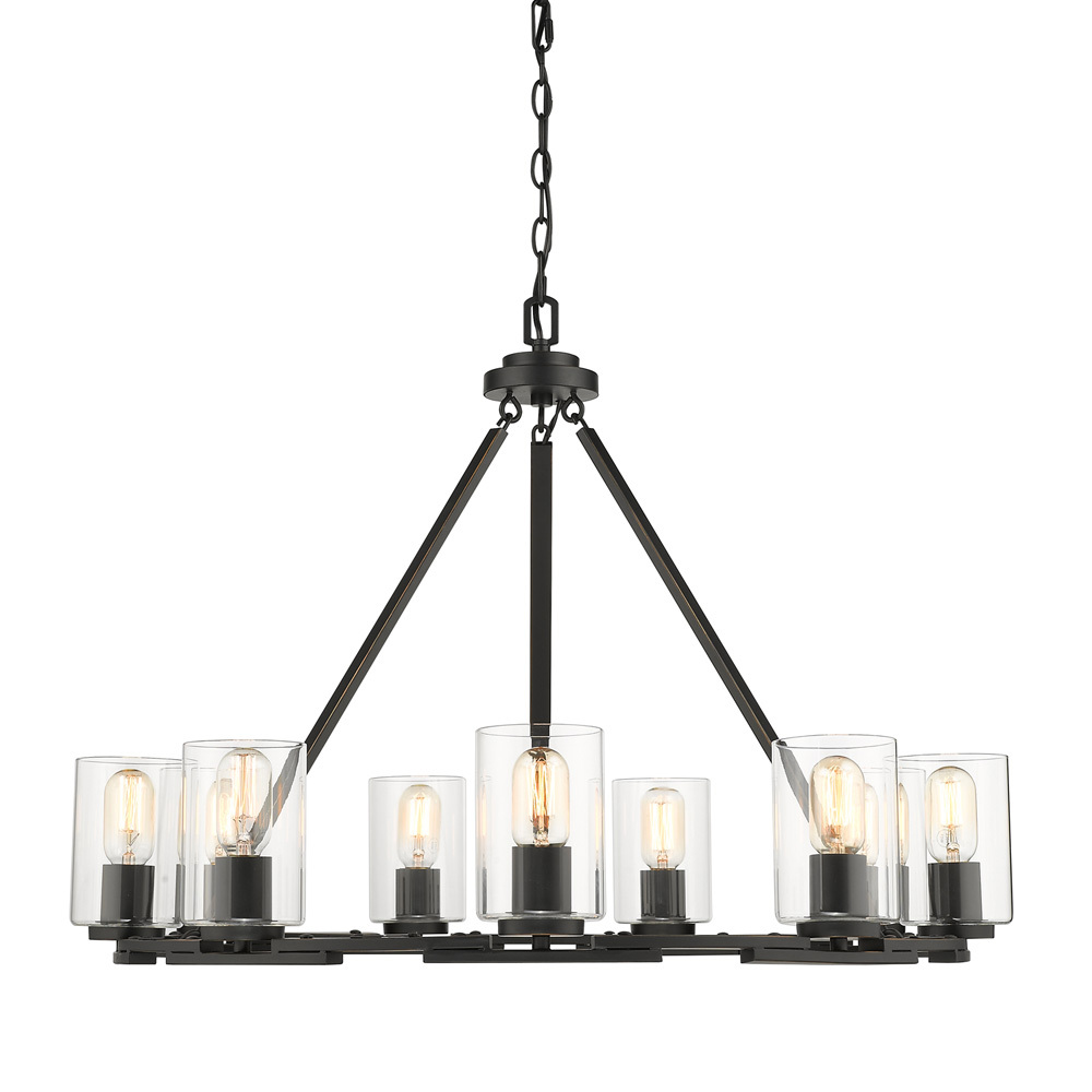 Monroe 9 Light Chandelier in Matte Black with Gold Highlights and Clear Glass