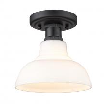 Golden 0305-FM BLK-VMG - Carver Flush Mount in Matte Black with Vintage Milk Glass