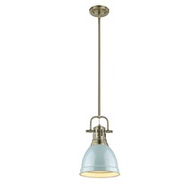 Golden 3604-S AB-SF - Duncan Small Pendant with Rod in Aged Brass with Seafoam