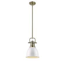 Golden 3604-S AB-WH - Duncan Small Pendant with Rod in Aged Brass with White