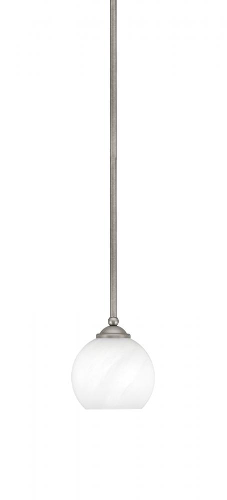 Zilo Stem Mini Pendant, Graphite Finish, 5.75" White Marble Glass