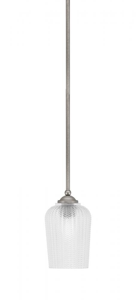 Zilo Stem Mini Pendant, Graphite Finish, 5" Clear Textured Glass