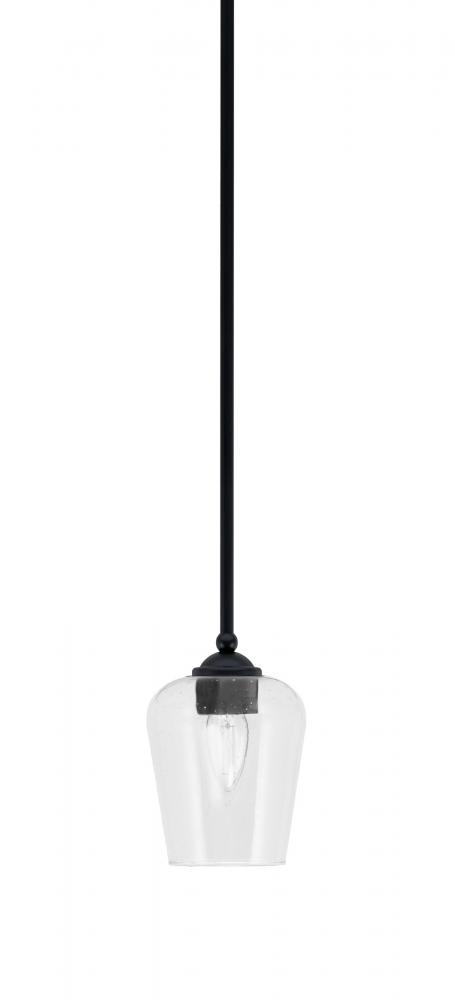 Zilo Stem Mini Pendant, Matte Black Finish, 5" Clear Bubble Glass