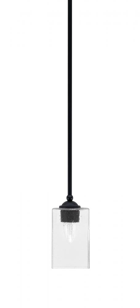 Zilo Stem Mini Pendant, Matte Black Finish, 4" Square Clear Bubble Glass