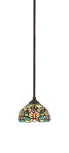 Toltec Company 560-DG-9905 - Zilo Stem Hung Mini Pendant, Dark Granite Finish, 7" Kaleidoscope Art Glass