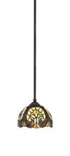 Toltec Company 560-DG-9945 - Zilo Stem Hung Mini Pendant, Dark Granite Finish, 7" Ivory Cypress Art Glass