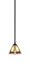 Toltec Company 560-MB-9345 - Zilo Stem Mini Pendant, Matte Black Finish, 7" Zion Art Glass